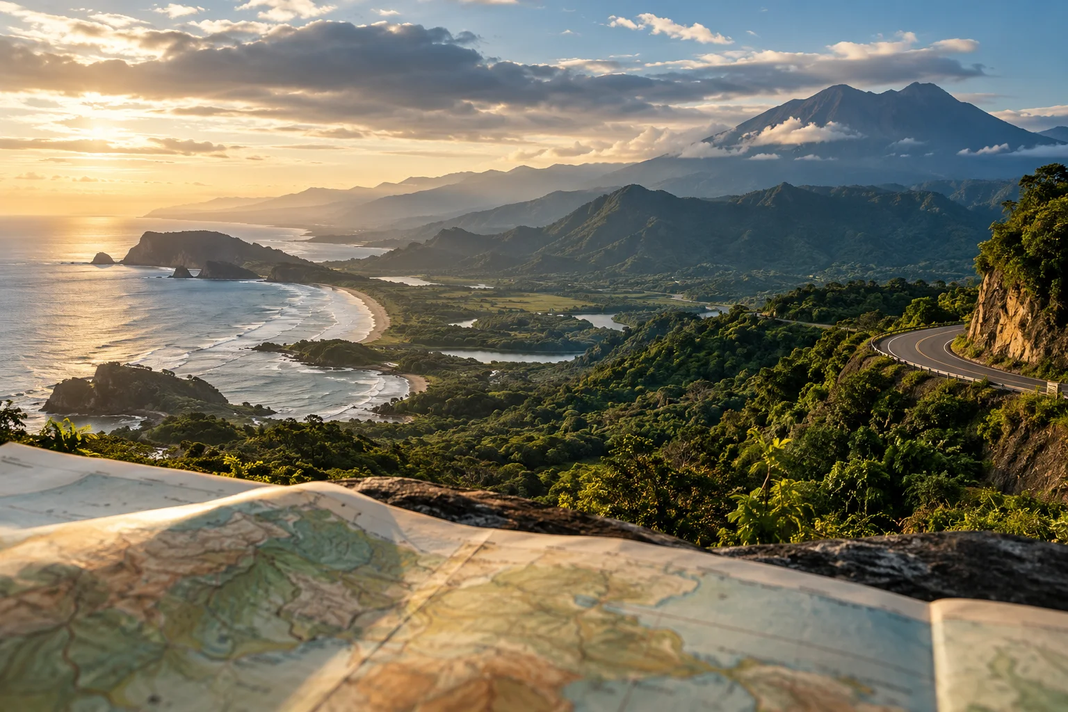 Paisaje de montanas y costa ecuatoriana visto como un territorio de campana